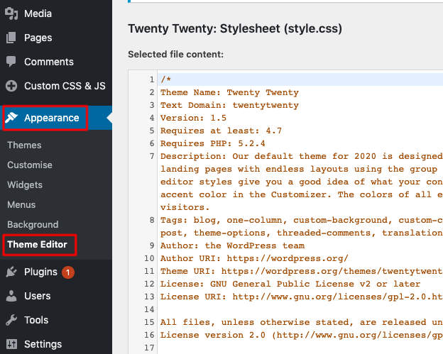 Open the theme file editor